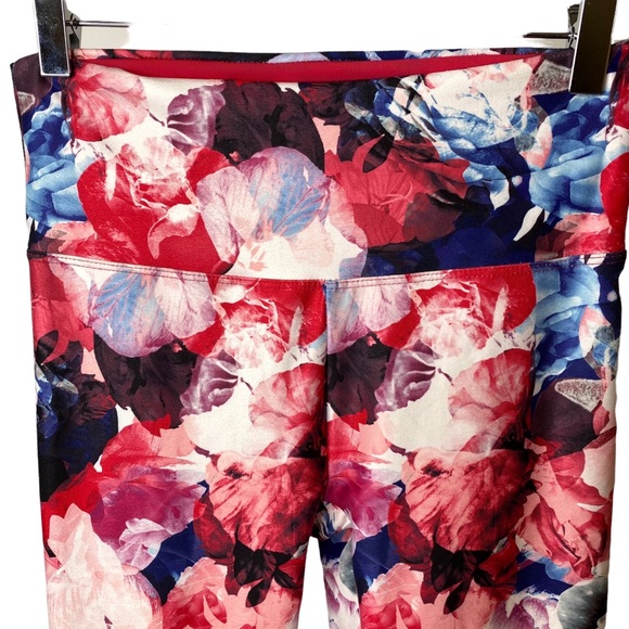 Bally Total Fitness Pink Red Floral 7/8 Compression Leggings Small - Picture 5 of 9